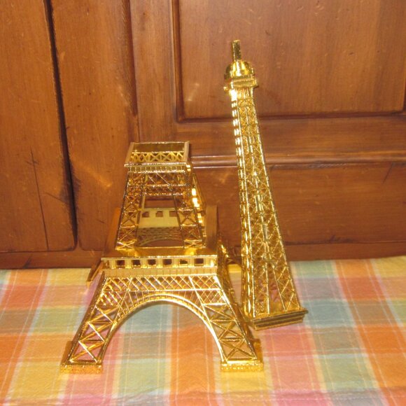 Eiffel Tower Statue Paris Gold Tone Metal - Picture 3 of 4